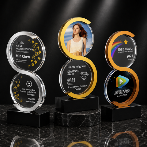 Photo Circle Recognition Award Set - custom acrylic awards with your logo